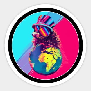Hipster hedgehog riding a retrowave through reality Sticker